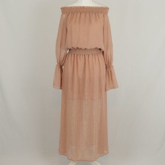 Show Me Your MuMu Wanda Women's Small Mauve Gold Off The Shoulder Maxi Dress - Picture 1 of 9